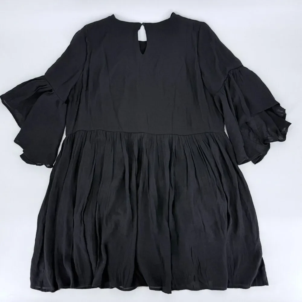 Boho Embroidered Babydoll Dress Black Cottagecore Flowy Fairy Style S - Picture 3 of 16